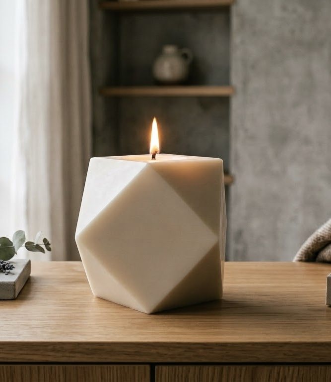 Candela di design a facce geometriche